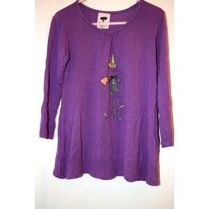 EUC MULBERRIBUSH PURPLE HALLOWEEN SPARKLE EMBELLISHED WITCH T SHIRT SIZE 5